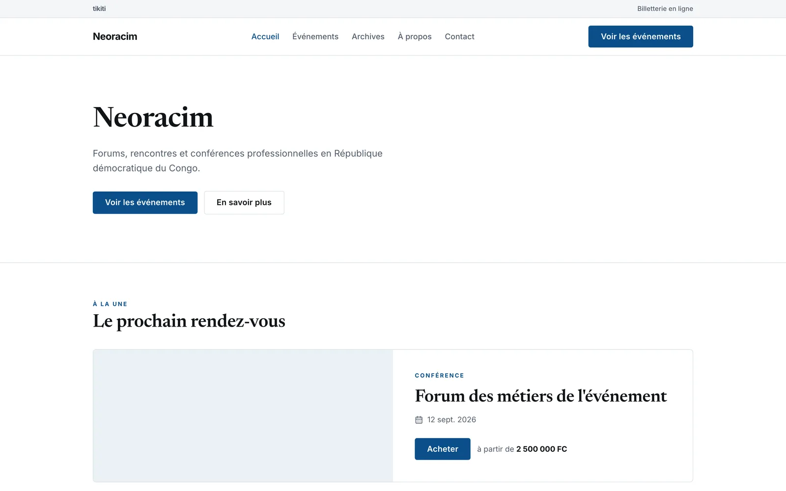 Page publique d'un événement, telle que Tikiti la publie